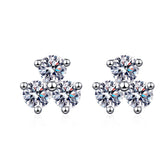 3-Stone Round Moissanite Stud Earrings