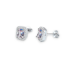 Emerald / Radiant Moissanite Halo Basket Stud Earrings
