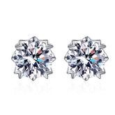 Heart Prong Round Moissanite Stud Screw Earrings
