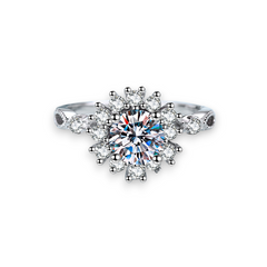 Round Floral Inspired Moissanite Engagement Ring with Milgrain