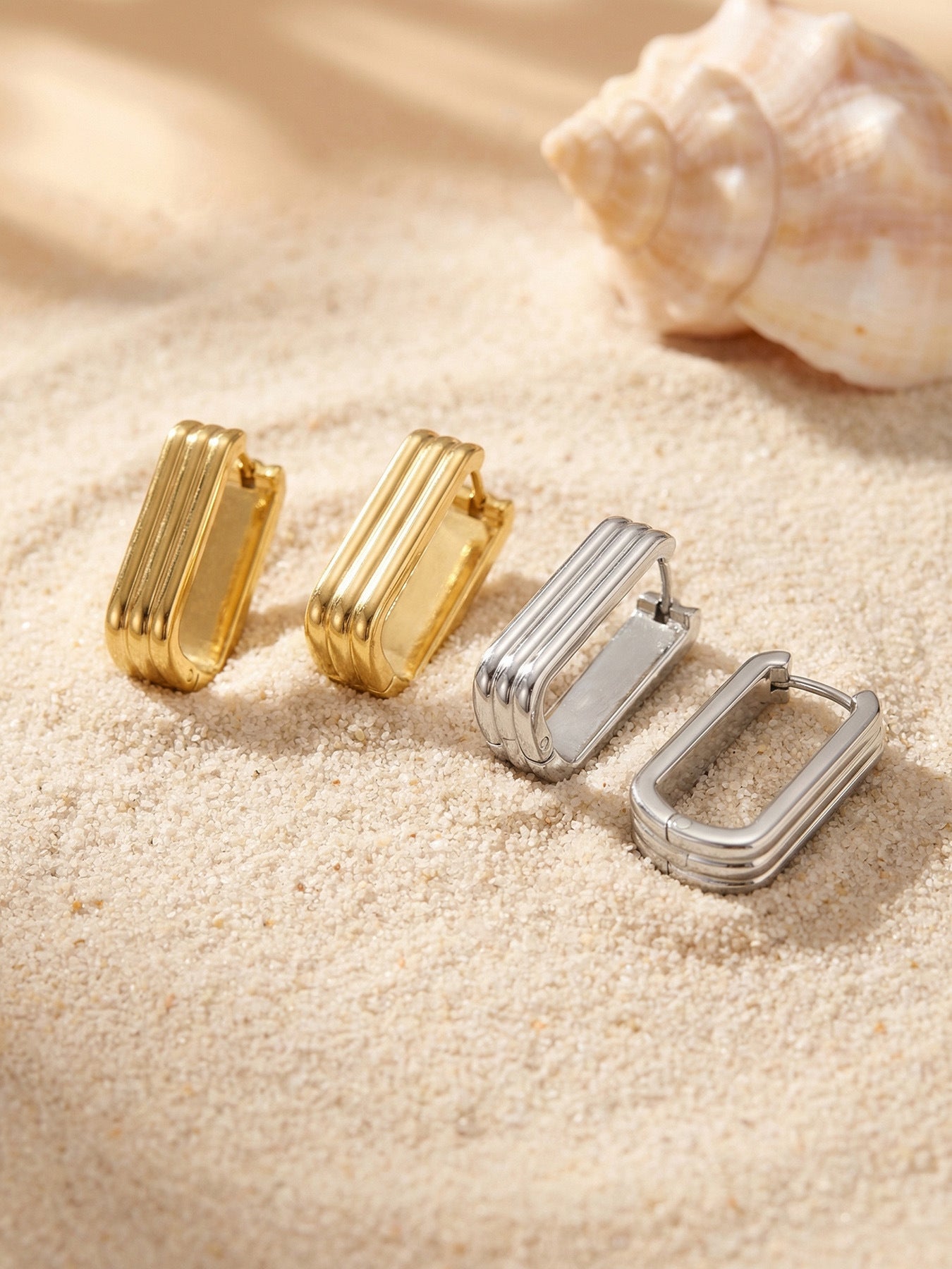 Ribbon Tier Rectangle Hoop Earrings