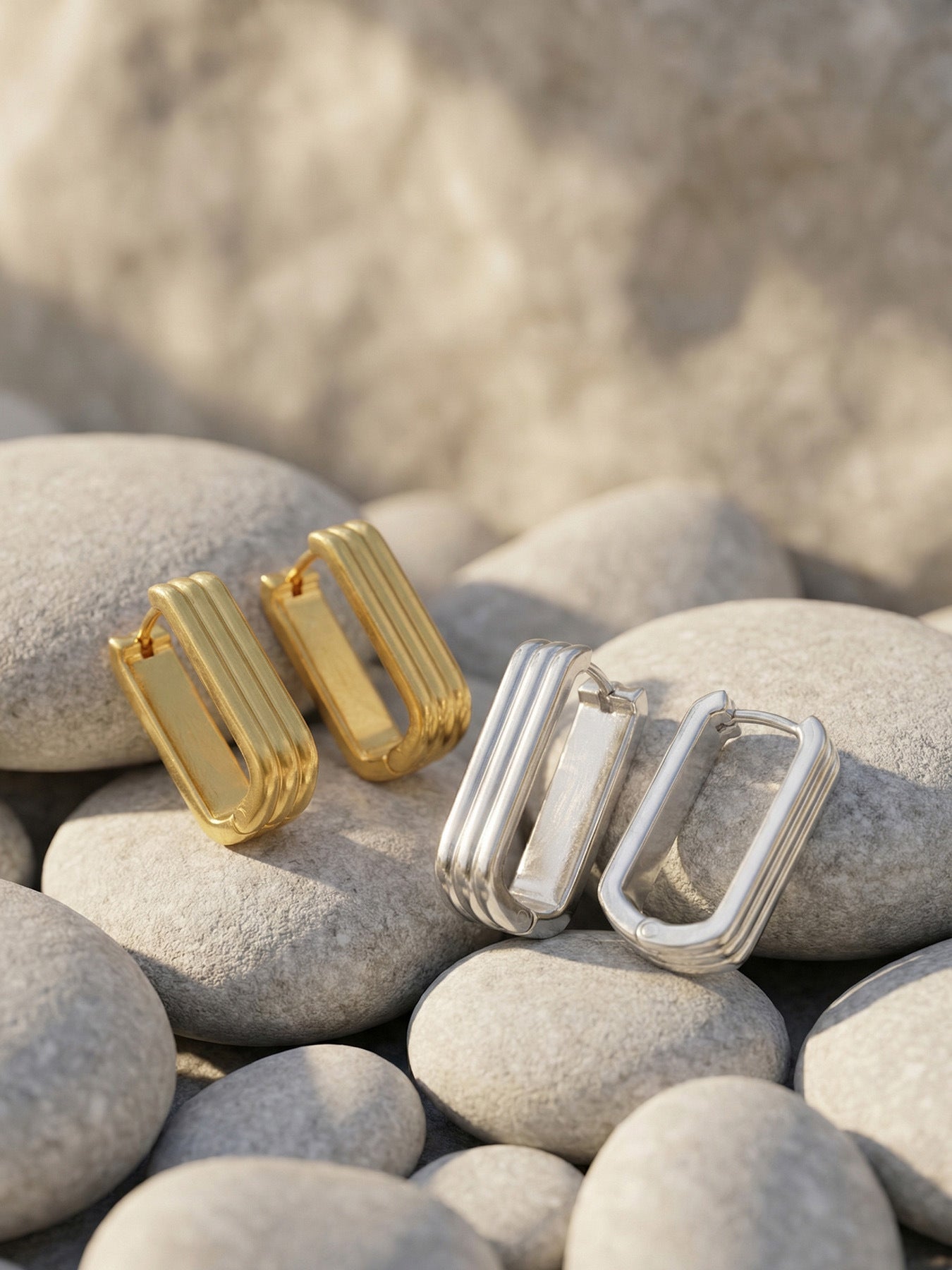 Ribbon Tier Rectangle Hoop Earrings