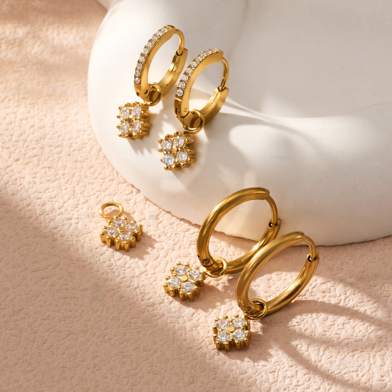 Clover Plain Hoop Drop Earrings