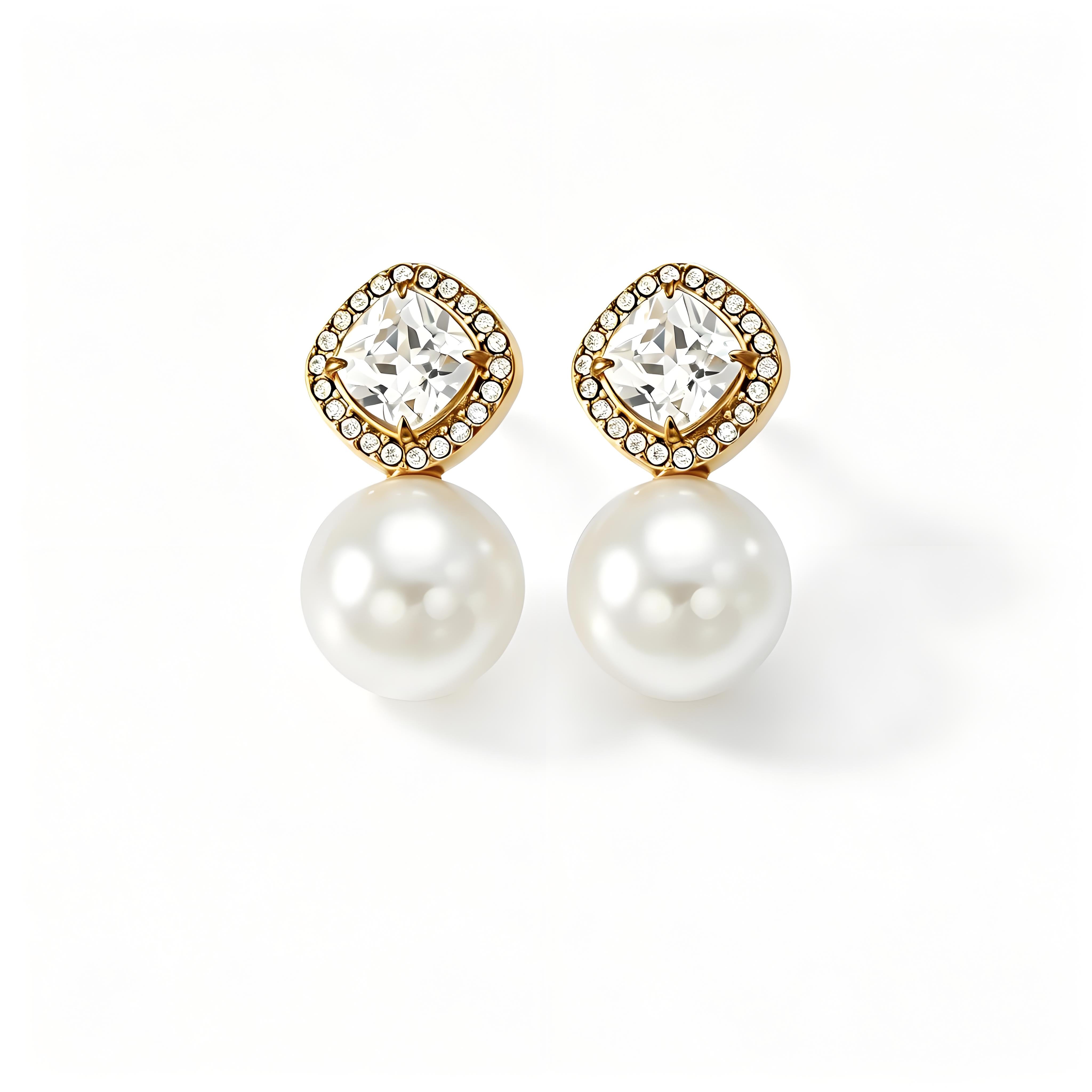 Cushion Frame Pearl Earrings