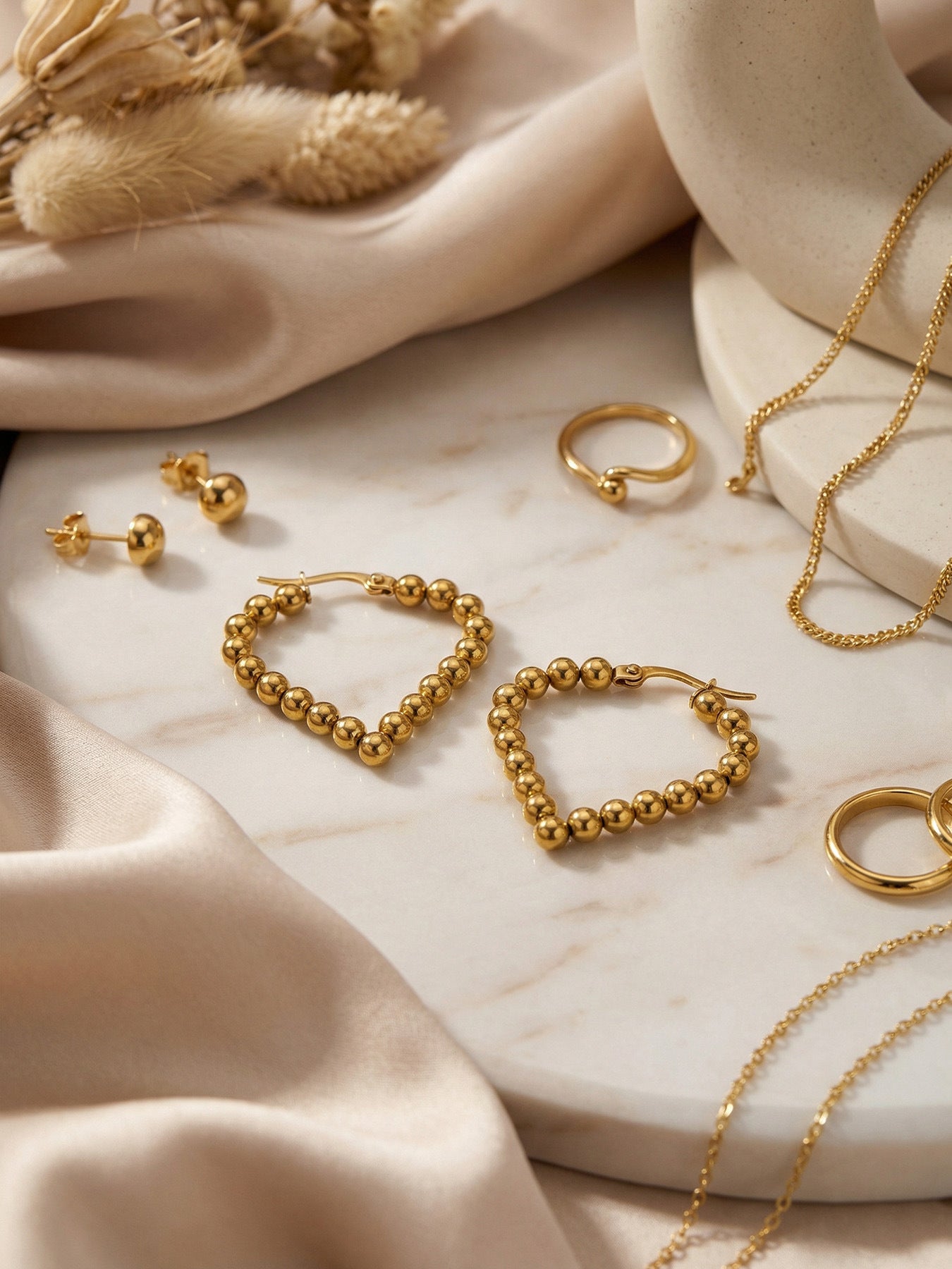 Golden Bead Hoop Earrings