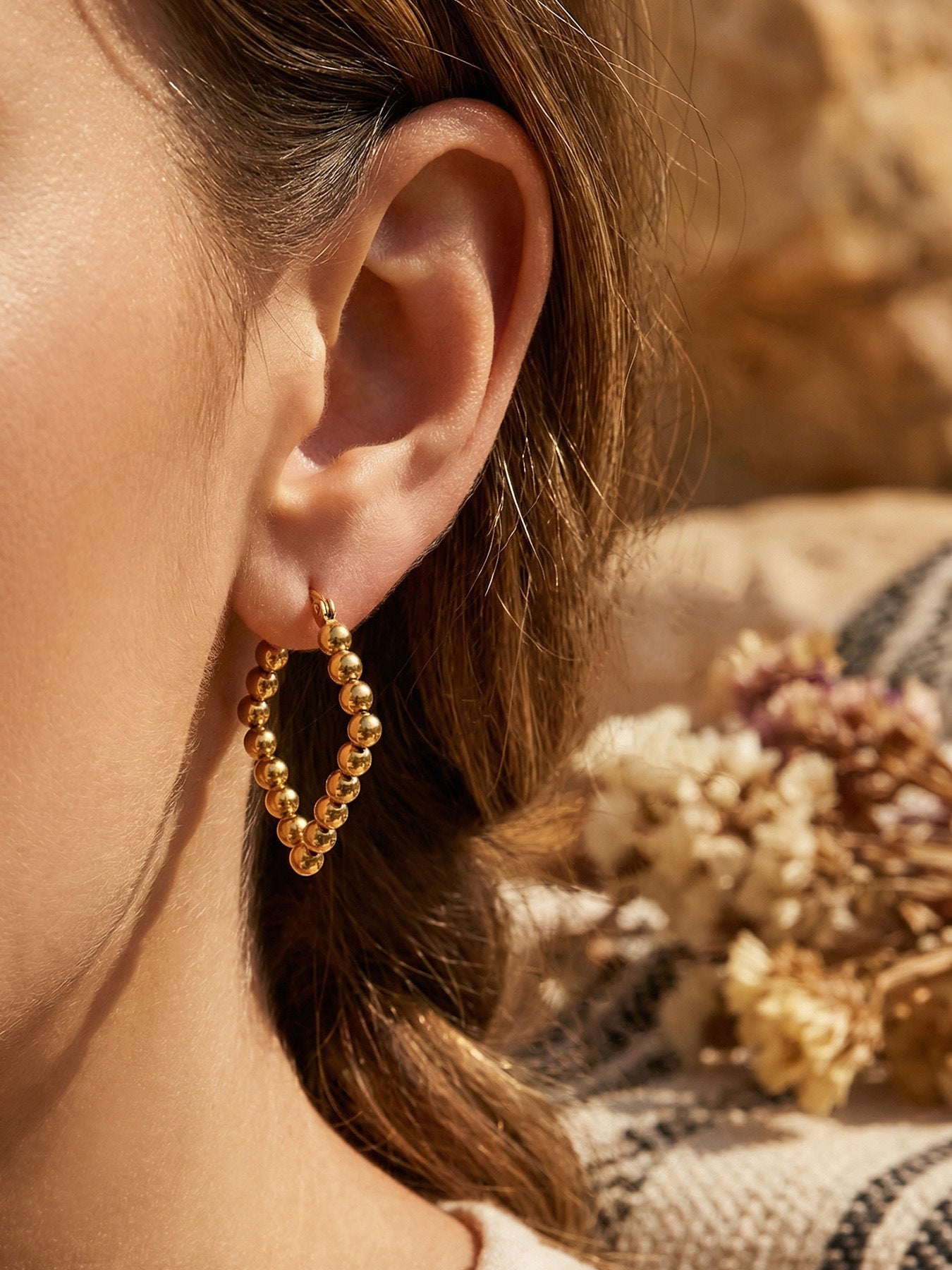Golden Bead Hoop Earrings