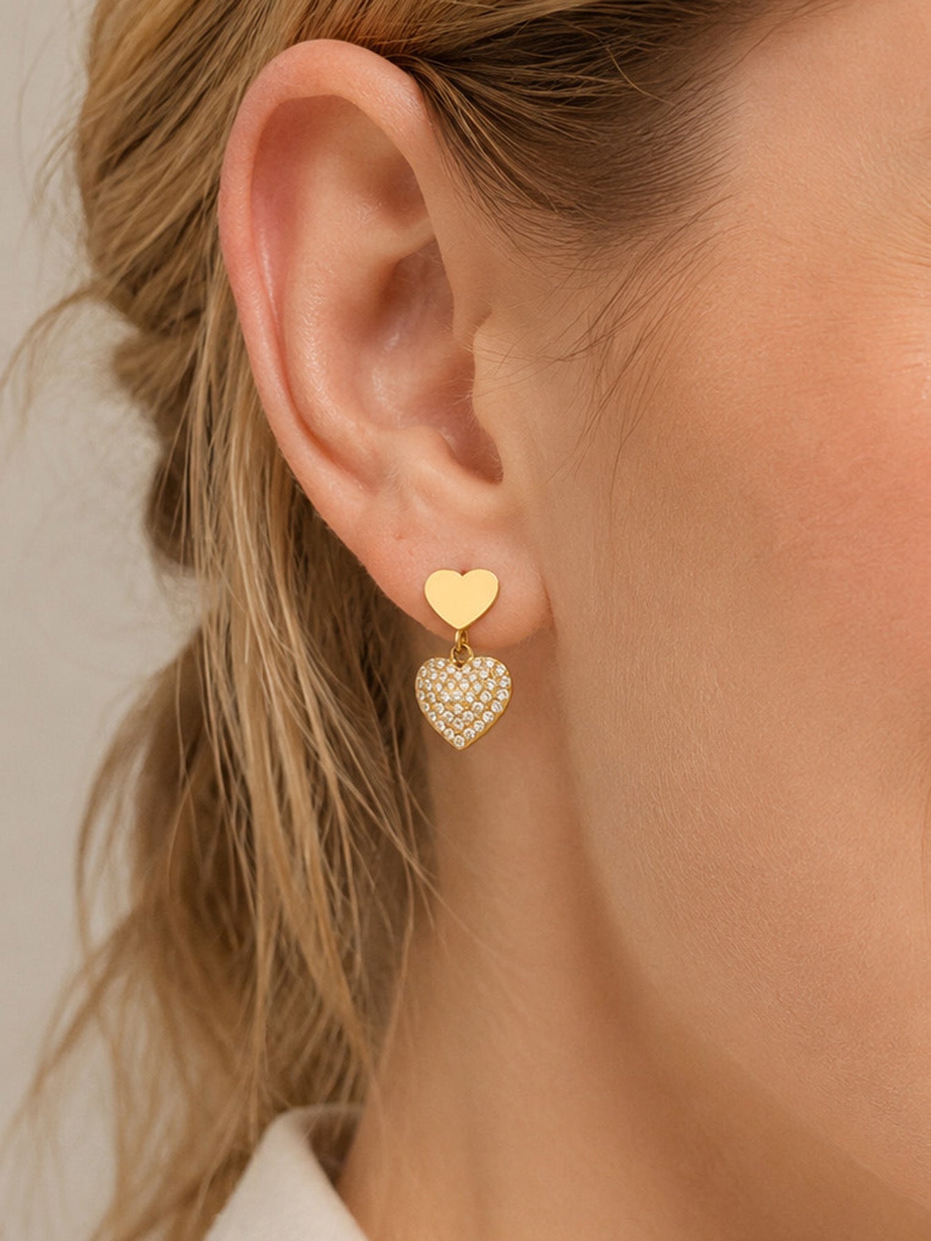 Pavé Double Heart Drop Earrings