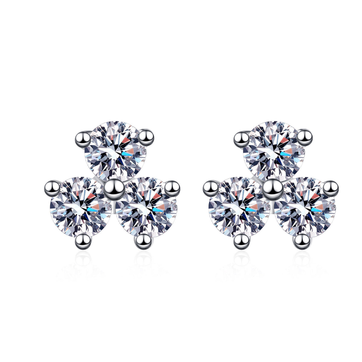 3-Stone Round Moissanite Stud Earrings