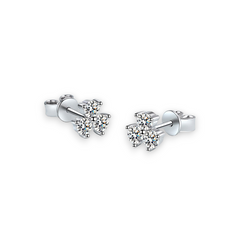 3-Stone Round Moissanite Stud Earrings