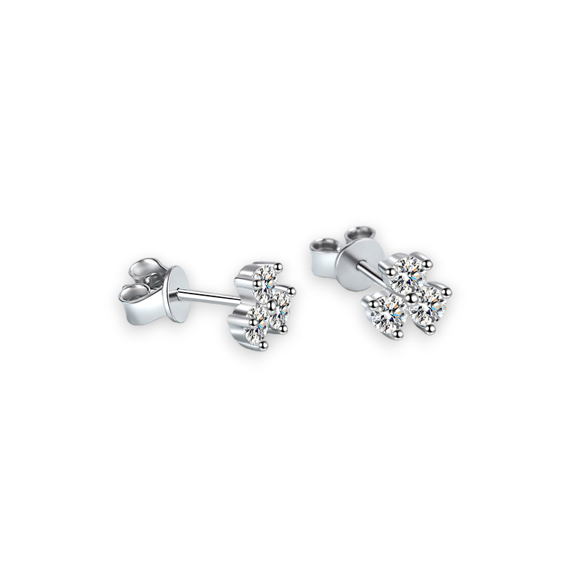 3-Stone Round Moissanite Stud Earrings