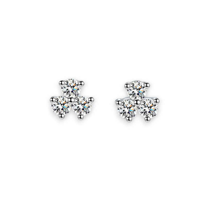 3-Stone Round Moissanite Stud Earrings