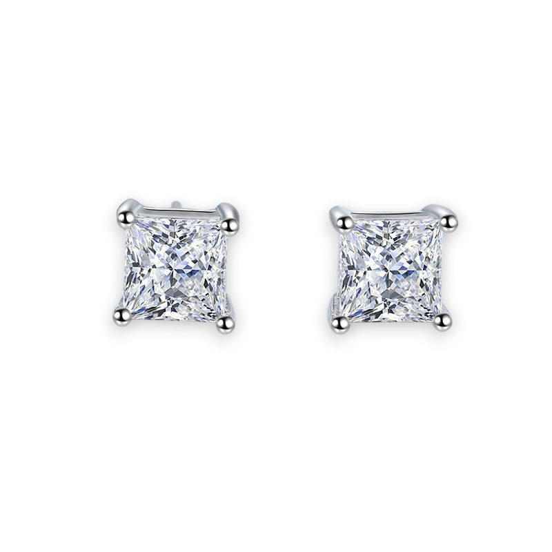 4-Prong Basket Princess Cut Moissanite Stud Earrings