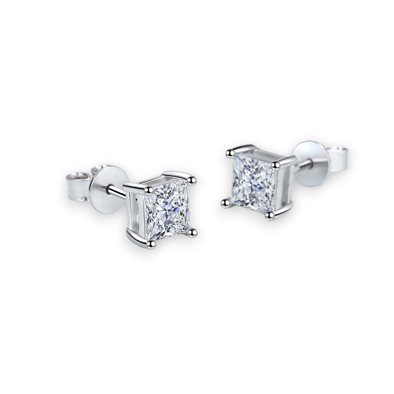 4-Prong Basket Princess Cut Moissanite Stud Earrings