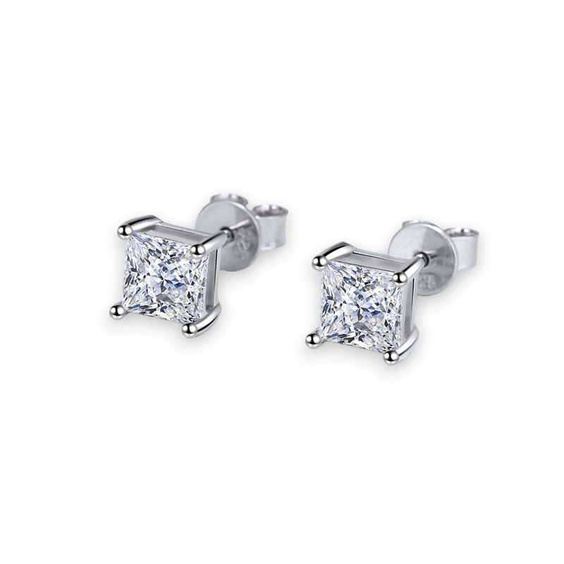 4-Prong Basket Princess Cut Moissanite Stud Earrings