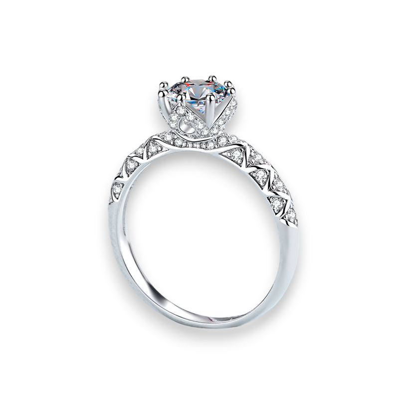 8-Prong Round Pave Design Moissanite Engagement Ring