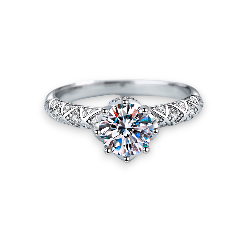 8-Prong Round Pave Design Moissanite Engagement Ring