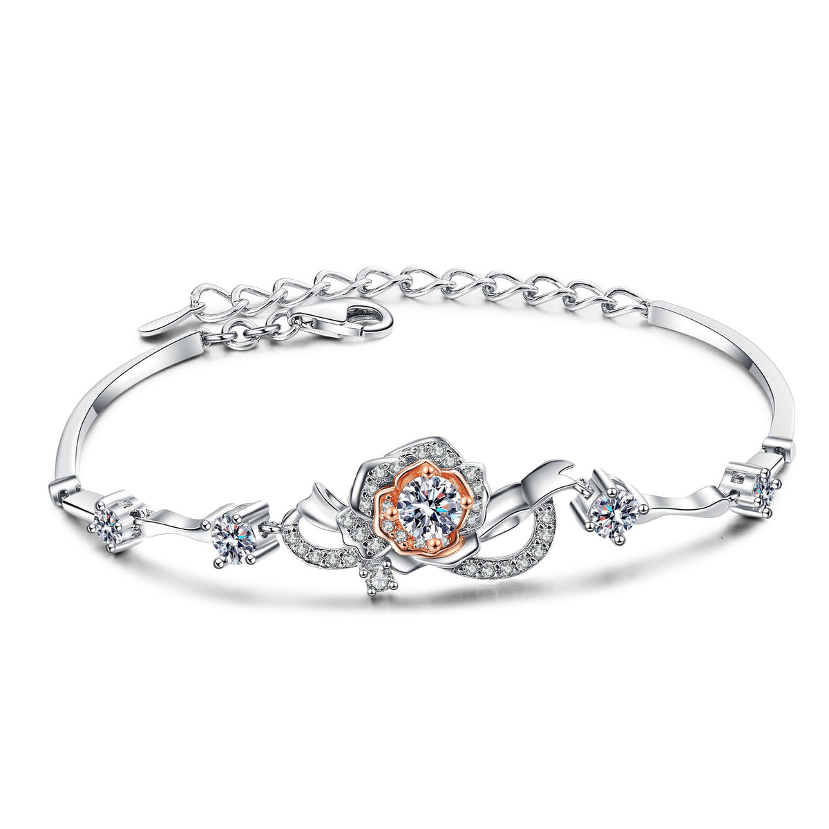 Addicted Floral Design Round Moissanite Bracelet