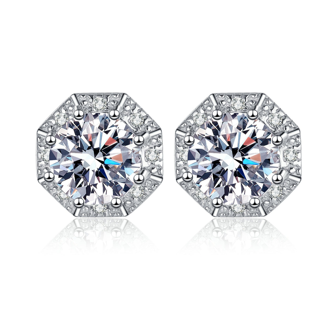 Angle Style Round Moissanite Stud Earrings