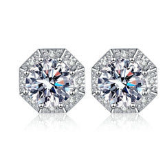 Angle Style Round Moissanite Stud Earrings