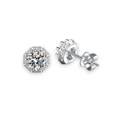 Angle Style Round Moissanite Stud Earrings