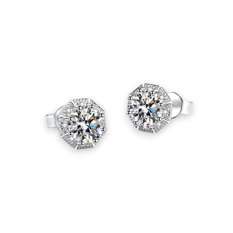 Angle Style Round Moissanite Stud Earrings