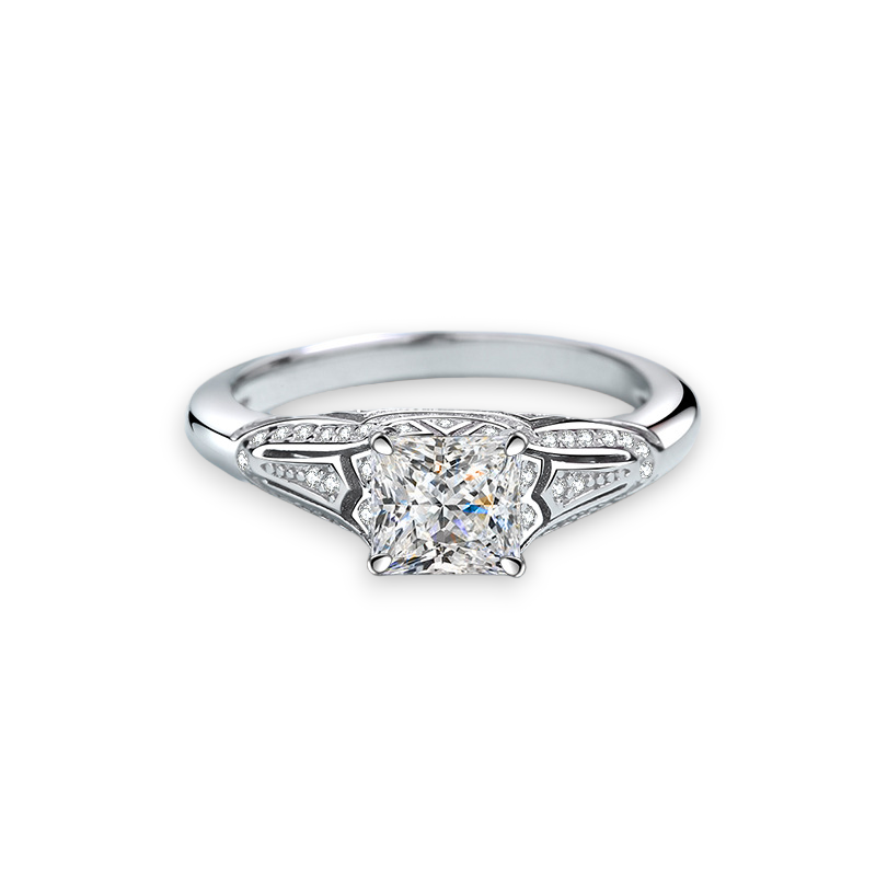 Antique Design Princess Cut Moissanite Ring