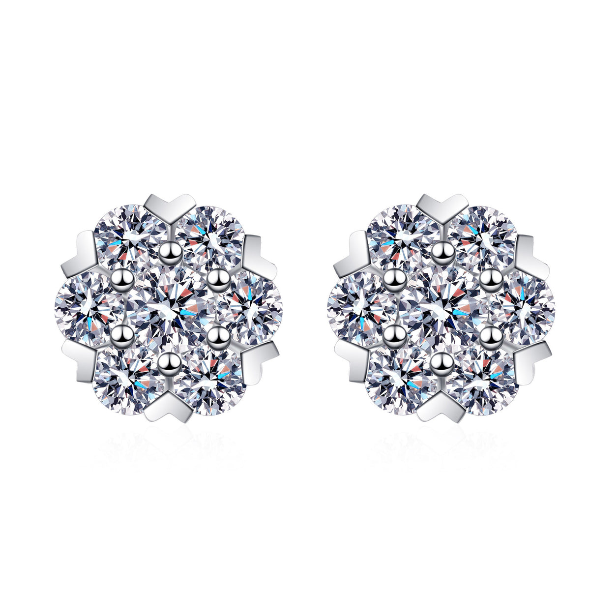 Blossom Design Round Moissanite Stud Earrings