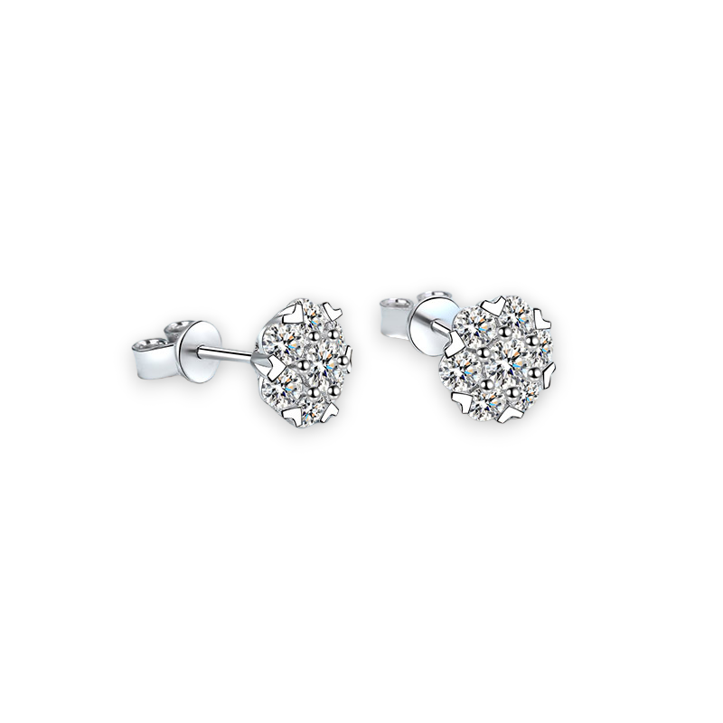 Blossom Design Round Moissanite Stud Earrings