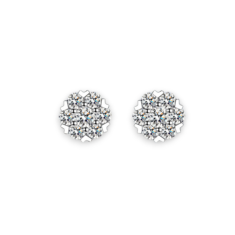 Blossom Design Round Moissanite Stud Earrings