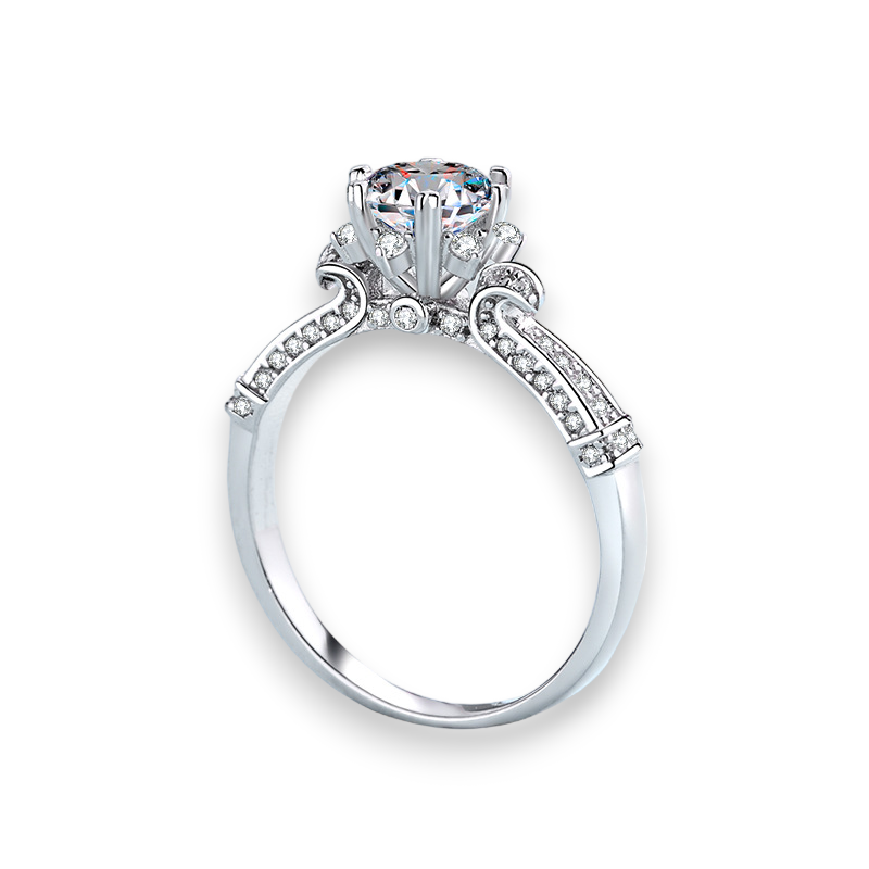 Cathedral Round Moissanite Engagement Ring