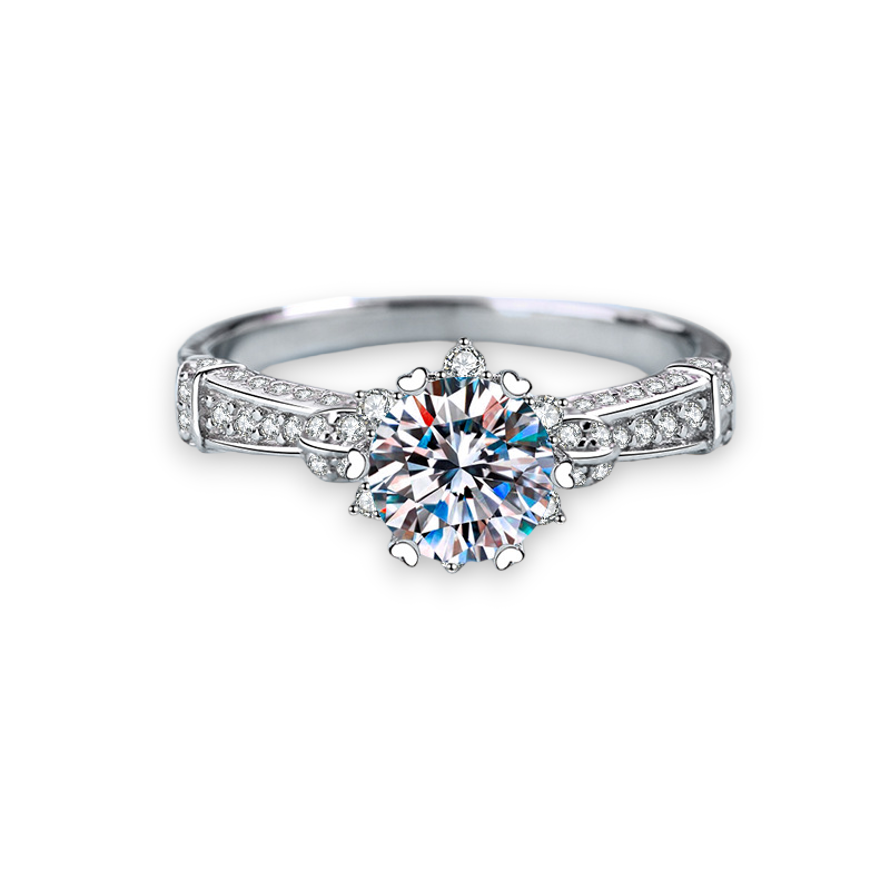 Cathedral Round Moissanite Engagement Ring