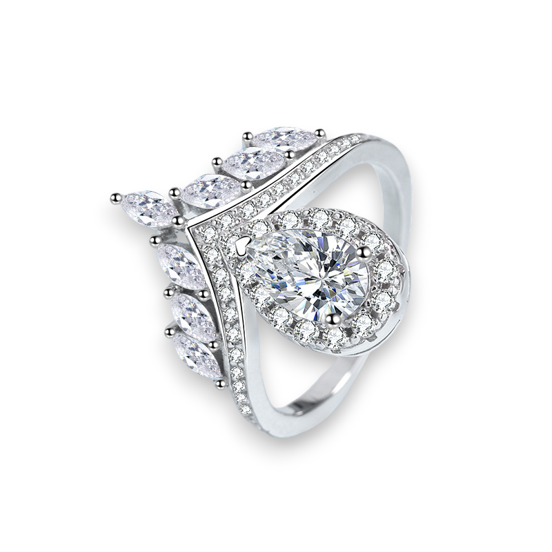 Chevron Shaped Pear Moissanite Engagment Ring