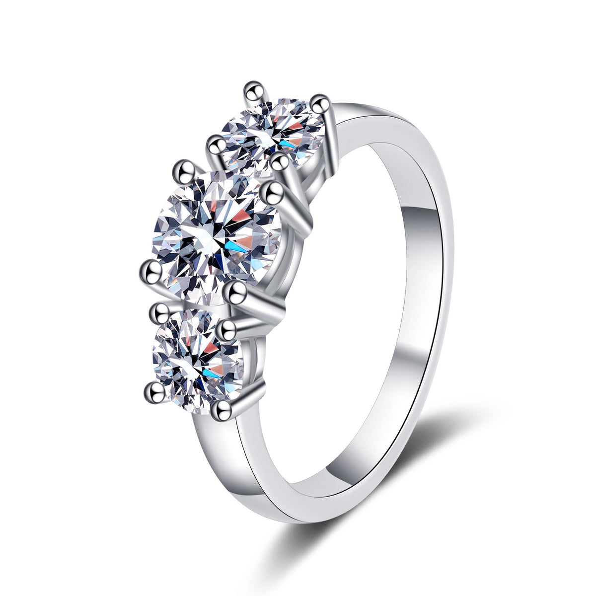 Classic Three-Stone Round Moissanite Ring