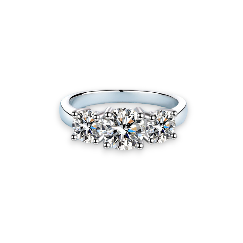 Classic Three-Stone Round Moissanite Ring