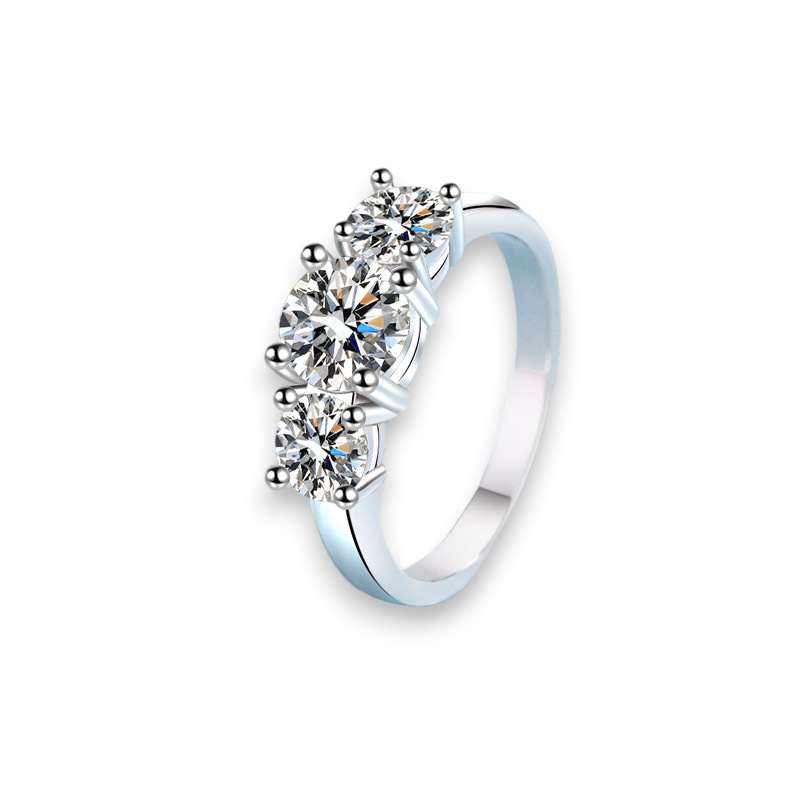 Classic Three-Stone Round Moissanite Ring