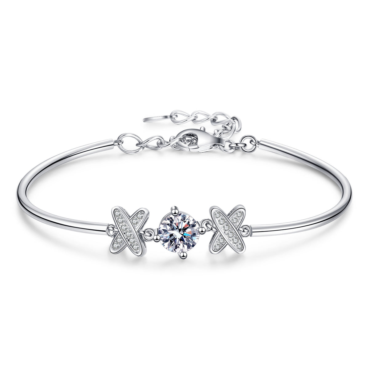 Cross Design Round Moissanite Bracelet