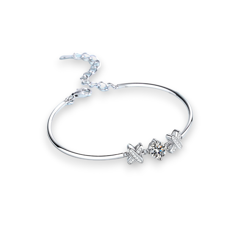 Cross Design Round Moissanite Bracelet