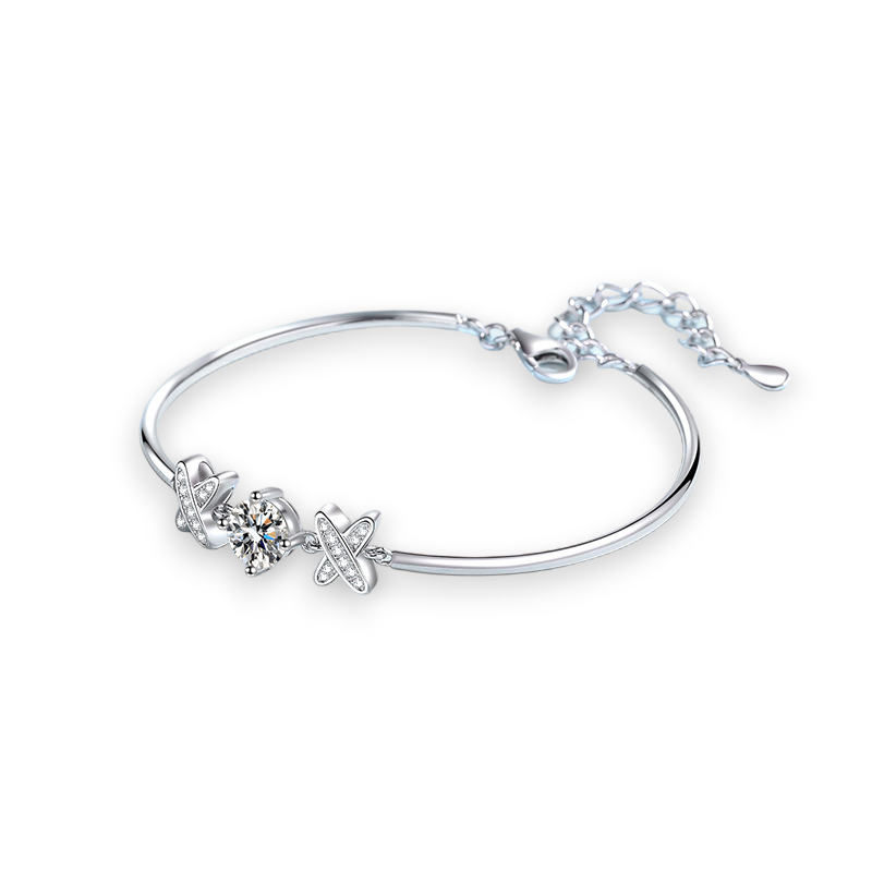 Cross Design Round Moissanite Bracelet