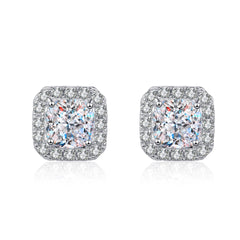 Cushion Cut Halo Stud Earrings