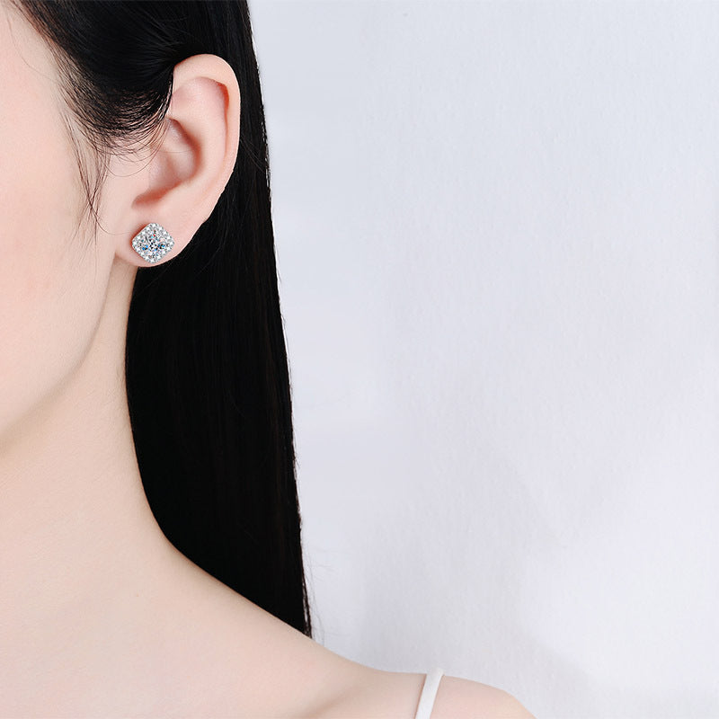 Cushion Cut Halo Stud Earrings