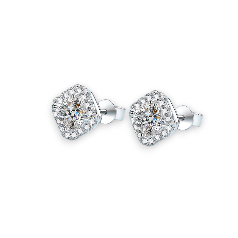 Cushion Cut Halo Stud Earrings