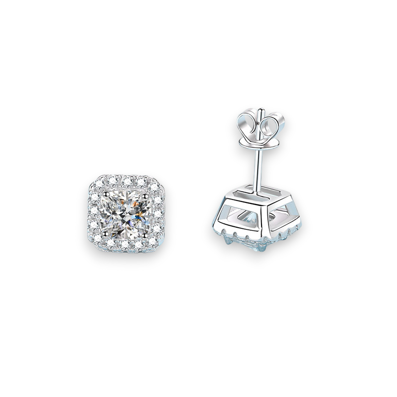 Cushion Cut Halo Stud Earrings