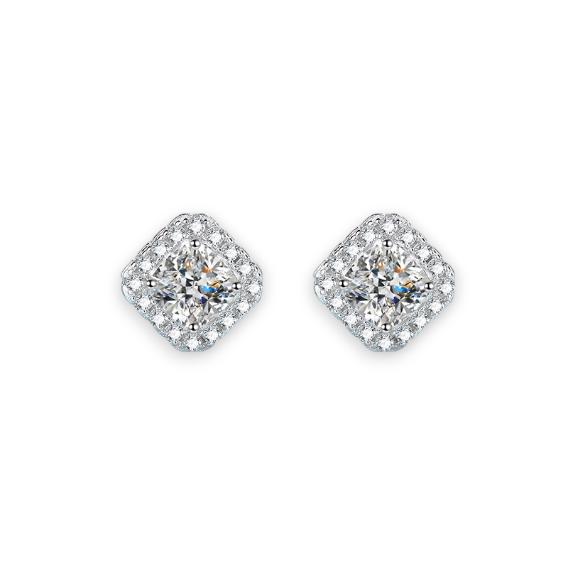 Cushion Cut Halo Stud Earrings