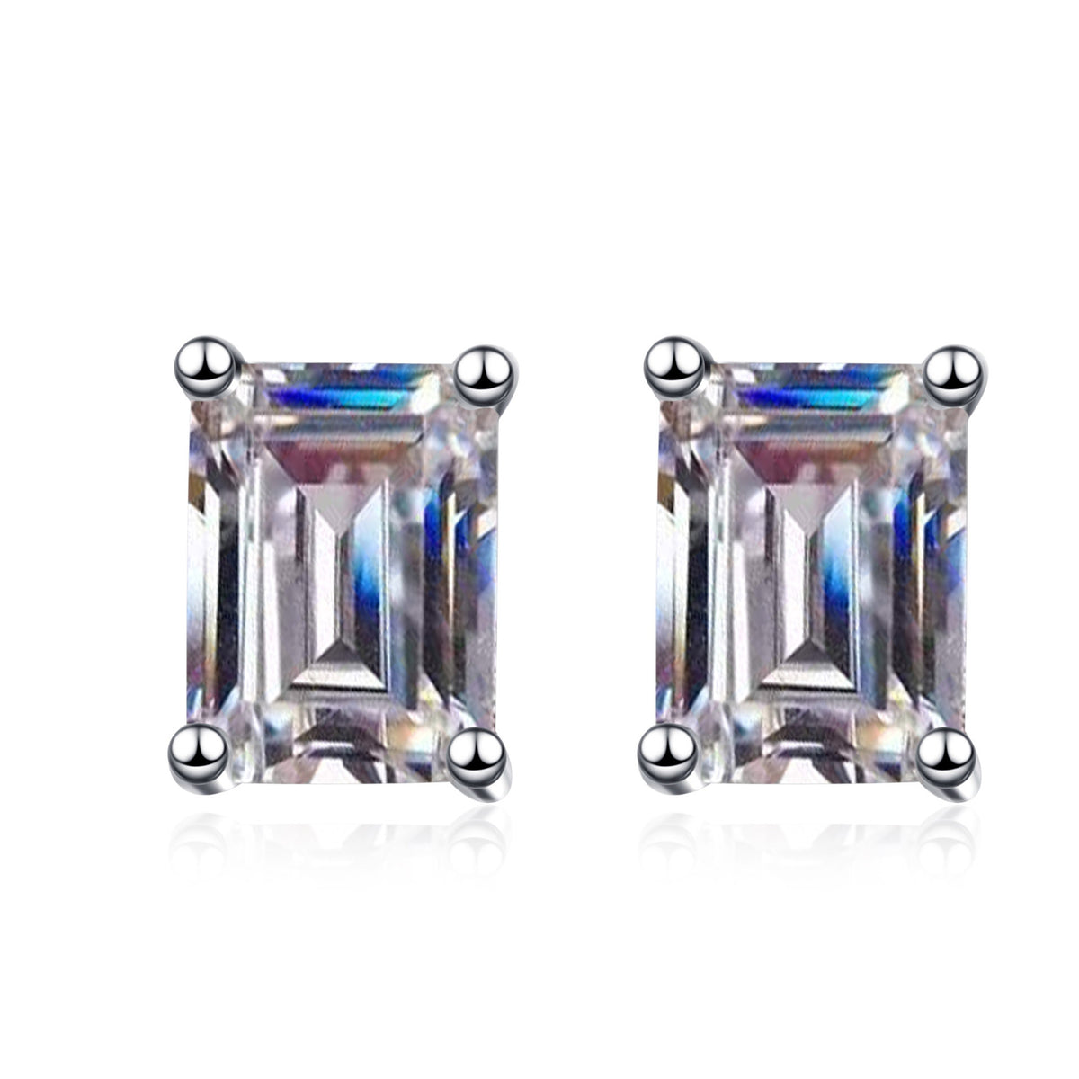 Emerald / Radiant Moissanite Basket Stud Earrings