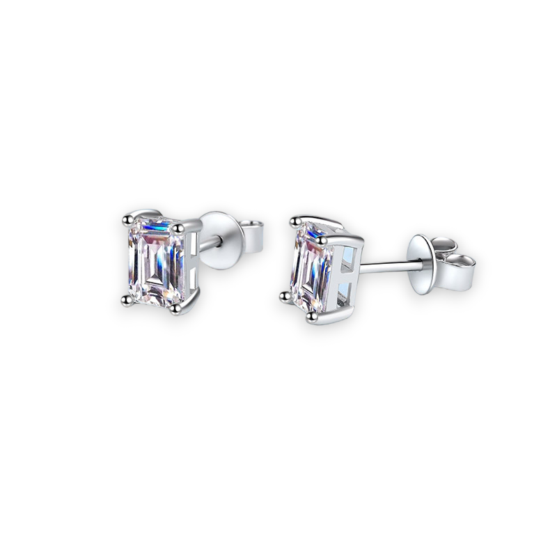 Emerald / Radiant Moissanite Basket Stud Earrings