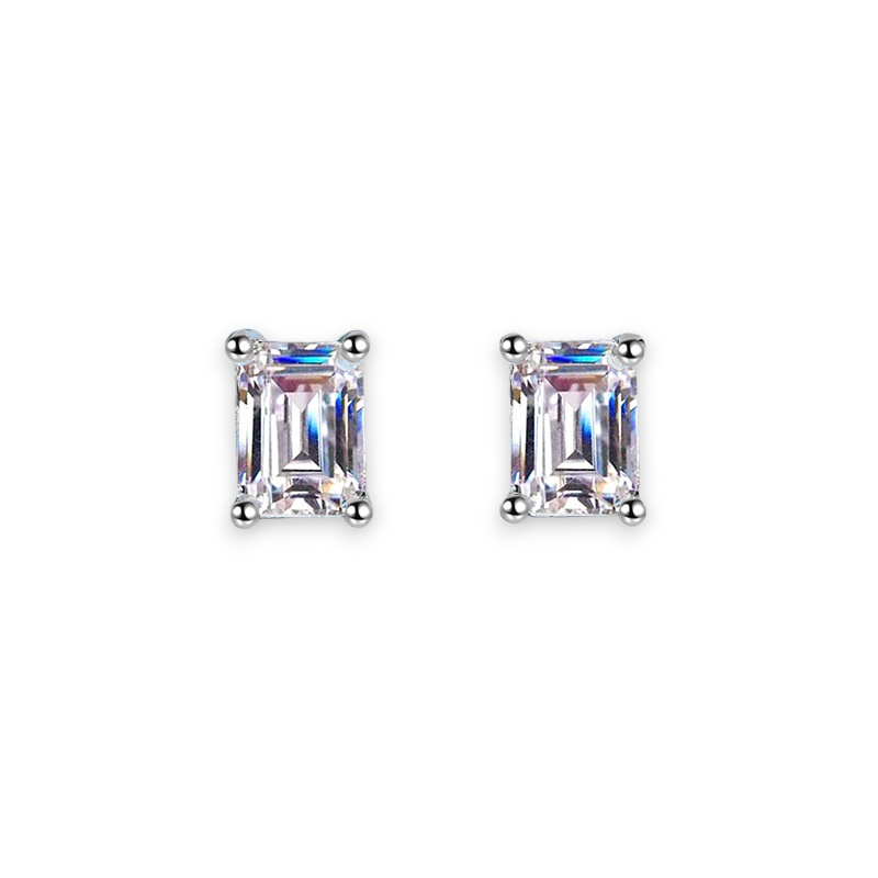 Emerald / Radiant Moissanite Basket Stud Earrings