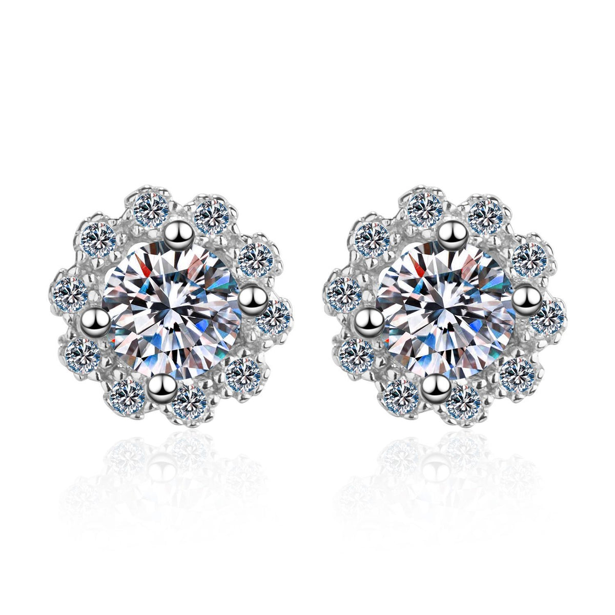 Floral Design Round Halo Stud Earrings