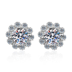 Floral Design Round Halo Stud Earrings