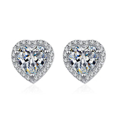 Heart Moissanite Halo Stud Earrings