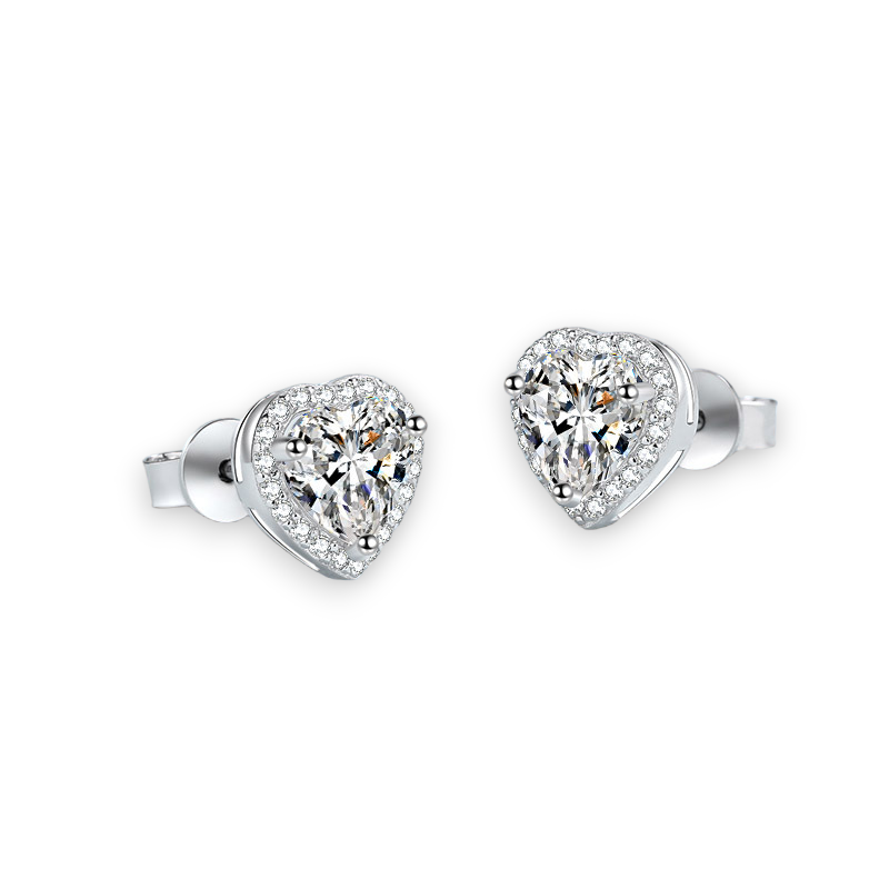 Heart Moissanite Halo Stud Earrings